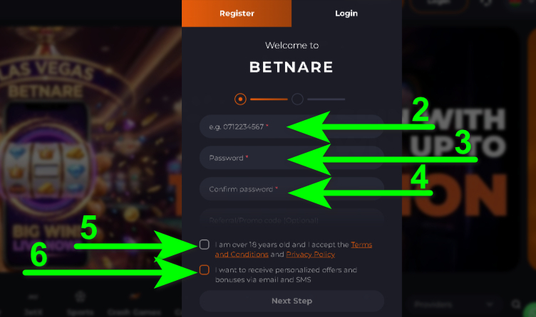 Betnare Registration Step2